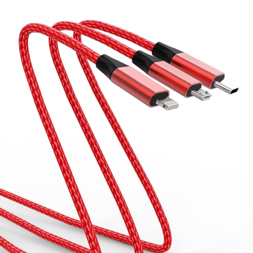 Multi Charging Cable(2Pack 4FT), Nylon Braided 3 in 1 Universal Phone Charger Fast Charging with Type-C/Micro USB and IP Port, Compatible with Most Cell Phones(Red) - Image 2