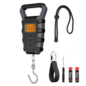 ORIA Digital Fishing Scale, （Upgraded）Fishing Postal Hanging Hook Scale, 110lb/50kg Waterproof Luggage Scale with Tape Measure, Digital Fishing Scale with Fish Gripper, Backlit LCD Display, Grey