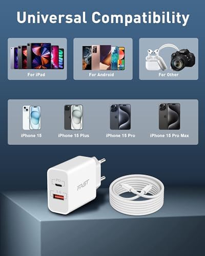 20W European USB C Travel Plug Adapter with 6FT Cable for iPhone 15/15 Pro Max /15 Plus, iPad, Galaxy S24, International USB C Fast Charger Block for Europe EU Spain Italy France Travel Essentials - Image 6