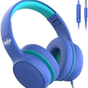 gorsun Premium A66 Kids Headphones with 85dB/94dB Volume Limited, in-line HD Mic, Audio Sharing, Foldable Toddler Headphones, Adjustable, Children Headphones Over-Ear for School Travel, Blue