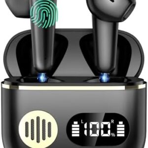 Wireless Earbuds Bluetooth 5.3 Headphones, 40H Playtime Stereo IPX7 Waterproof Ear Buds,LED Power Display Cordless in-Ear Earphones with Noise Cancelling Mic for iOS Andriod Cell Phone Sports(Black)