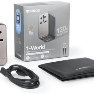 MOMAX Universal Travel Adapter, 120W GaN Fast International Power Adapter, 3 USB C & 1 USB A, Worldwide Travel Plug Adapter, All-in-One Worldwide Wall Charger for USA European UK AUS (Type C/G/A/I)