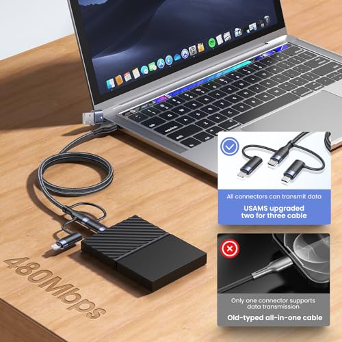 PD 60W USB C Multi Fast Charging Cable Nylon Braided Cord 5-in-1 3A USB/C to Type C/Micro/Phone Fast Sync Charger Adapter Compatible with Laptop/Tablet - Image 5