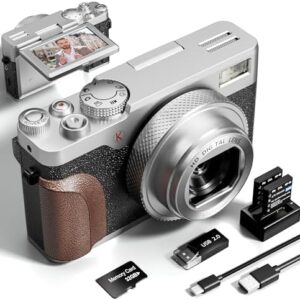 56MP Digital Cameras for Photography, 4K Autofocus Vlogging Camera for YouTube with 32GB TF Card & 2 Batteries,18X Zoom Anti-Shake Video Camera,Compact Camera for Travel (Sliver)