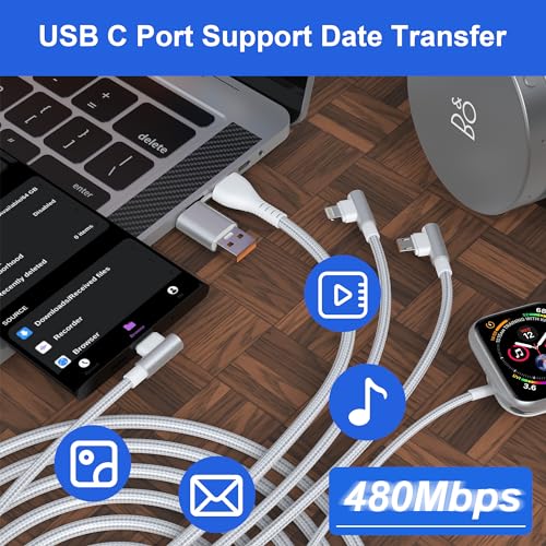 100W Multi Charging Cable for Apple Watch and iPhone 15,4 in 2 10FT USB C/A Fast Charging Cable 90 Degree Travel Charger Cord Nylon Braided Compatible with All iWatch iPhone MacBook iPad Galaxy S23 - Image 7