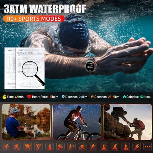 EIGIIS KE5 Military Smart Watch for Men with Flashlight SOS 3ATM Waterproof Watch 530mAh Big Battery 1.45" Rugged Tactical Smartwatch with Compass Elevation Barometer Fitness Watch for iPhone Android - Image 3