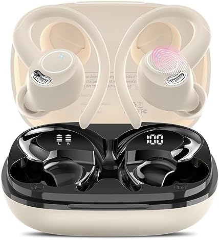 Wireless Earbuds Bluetooth 5.3 Headphones Sport, 2024 Wireless Earphones with Earhooks, HiFi Stereo Deep Bass with ENC Mic, 40H Dual LED Display, IPX7 Waterproof Ear Bud for Small Ear Running/Workout