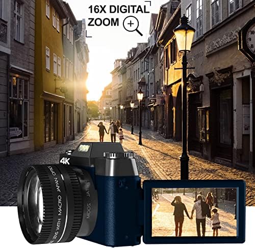 Acuvar 4K 48MP Digital Camera for Photography, Vlogging Camera for YouTube with 3.0’’ 180° Flip Screen, WiFi, 16X Digital Zoom, Wide Angle & Macro Lens, Rechargeable Battery, 64GB Micro SD Card Navy - Image 5