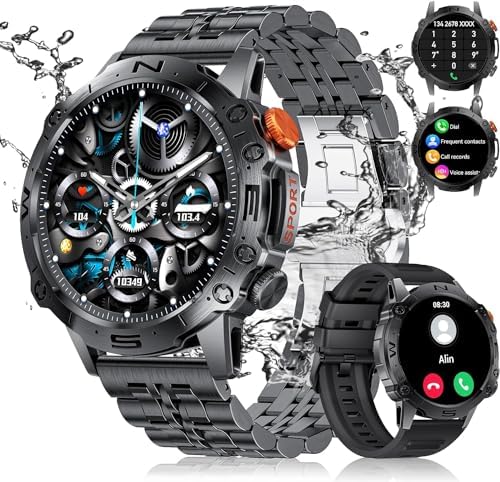 Military Smart Watch for Men(Answer/Dial Calls),1.43" AMOLED Always-on Display,Fitness Tracker 126+ Sports Modes/IP68/Heart Rate/Sleep/SpO2/Blood Pressure,Tactical Outdoor Rugged Watch for iOS Android