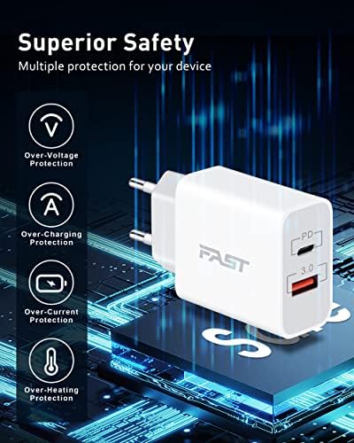 20W European USB C Travel Plug Adapter with 6FT Cable for iPhone 15/15 Pro Max /15 Plus, iPad, Galaxy S24, International USB C Fast Charger Block for Europe EU Spain Italy France Travel Essentials - Image 7