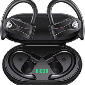Bluetooth Headphones Noise Canceling 4 Mics Clear Call 120H Playtime Stereo Bass Sound Wireless Charging Case Over Ear Earphones LED Digital Display Headset with Earhooks for Sport Running Workout Gym