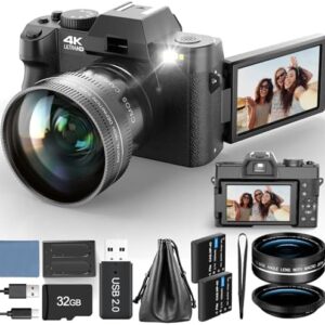 48MP Digital Cameras for Photography with Lens, Autofocus Vlogging Camera for YouTube,16X Zoom Anti-Shake Video Camera, 32GB TF Card & 2 Batteries(S100 WM Black)