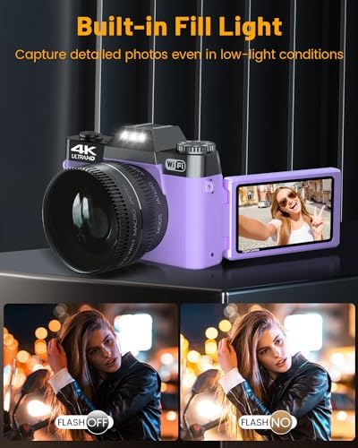 4K Digital Camera for Photography VJIANGER 48MP WiFi Vlogging Camera with 180° Flip Screen, 16X Digital Zoom, 52mm Wide Angle & Macro Lens, 2 Batteries, 32GB TF Card(W02-CY13) - Image 6