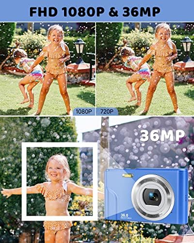 Digital Camera, Lecran FHD 1080P 36.0 Mega Pixels Vlogging Camera with 16X Digital Zoom, LCD Screen, Compact Portable Mini Cameras for Students, Teens, Kids (Blue) - Image 2