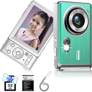 Mini Digital Camera 4K Vlogging Camera 48MP Camera Digital with 32GB Card, Portable Point and Shoot Camera Compact Small Digital Camera for Kids Teens Students Beginners Elderly (Green)