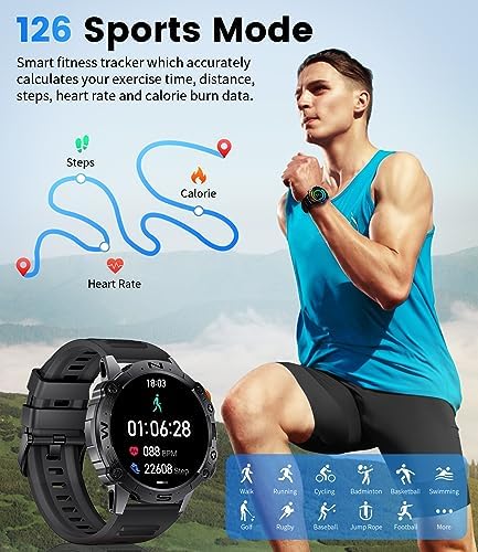 Military Smart Watch for Men(Answer/Dial Calls),1.43" AMOLED Always-on Display,Fitness Tracker 126+ Sports Modes/IP68/Heart Rate/Sleep/SpO2/Blood Pressure,Tactical Outdoor Rugged Watch for iOS Android - Image 6