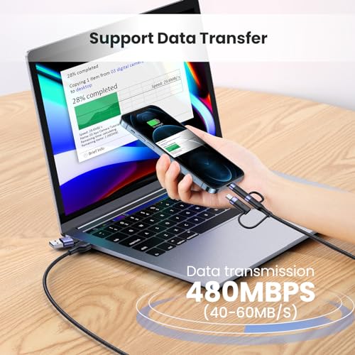 PD 60W USB C Multi Fast Charging Cable Nylon Braided Cord 5-in-1 3A USB/C to Type C/Micro/Phone Fast Sync Charger Adapter Compatible with Laptop/Tablet - Image 6