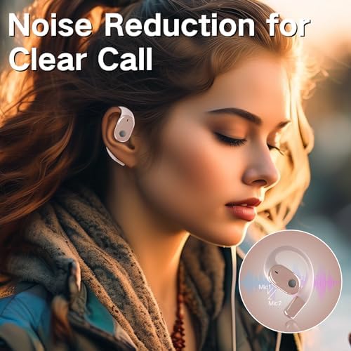 TUINYO Open Ear Headphones, True Wireless Earbuds with Bluetooth V5.4,Fast Charging,35Hrs Playtime, Waterproof for Sports, Driving, Office-Rose - Image 3