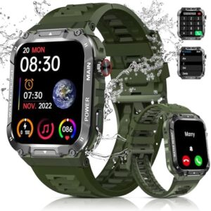 Military Smart Watch for Men with 5ATM Waterproof Bluetooth Call,1.96 Inches Outdoor Smart Watch with Heart Rate,Blood Oxygen,Sleep Monitor,120+Sports Modes Compatible with iOS and Android