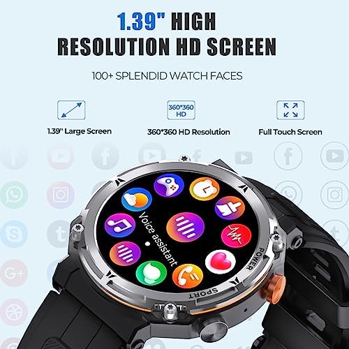 Military Smart Watches for Men, 5ATM Waterproof Rugged Smart Watch with Bluetooth Call (Answer/Dial Call), 1.39” HD IP68 Fitness Tracker Watch with 100+ Sport Modes for Android/iOS Phone Silver - Image 7