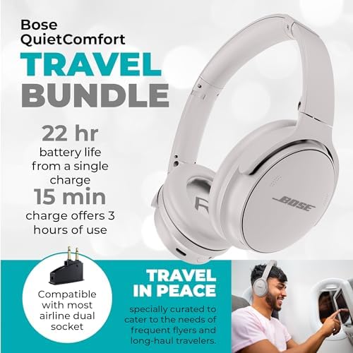 Bose QuietComfort 45 Bluetooth Wireless Noise Cancelling Headphones Bundle with Adapters and Cables - Over Ear (White) - Image 3