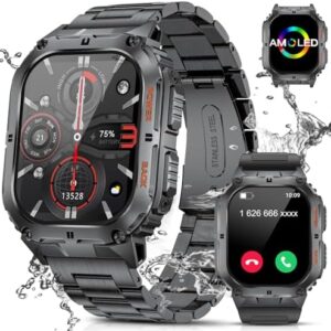 LIGE Military Smart Watch for Men,1.95" AMOLED Screen Always on Smart Watches with 100+ Sport Modes,Heart Rate Tracker, AI Voice/400mAh, Smartwatch for Android iOS Space Gray