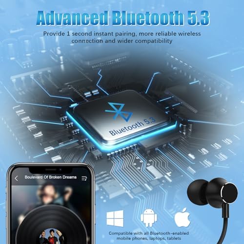 Bluetooth Earbuds 120 Hours Extra Long Playback with Microphone Headset, i35 Balanced Armature Drivers Stereo in Ear Wireless Ear Buds, Waterproof Workout Neckband Headphones (Black) - Image 6