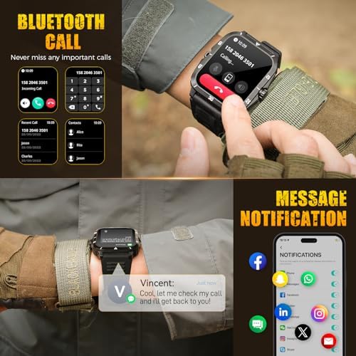 Military Smart Watch for Men 3ATM Waterproof Watch 2.0'' Big Screen Rugged Tactical Smartwatch 430mAh Fitness Tracker with Heart Rate Sleep Monitor for iPhone Android - Image 5