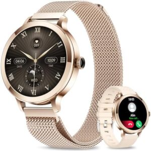 Smart Watches for Women, 1.106" AMOLED Small Screen Smartwatch Answer/Make Call for Android iOS Phones, IP68 Waterproof Fitness Activity Tracker with 100+ Sports, Heat Rate, SpO2, Rose Gold