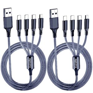 Multi Charging Cable USB Charger Cord - 4 in 1 Multiple Devices with 2*IOS/Type C/Micro[2Pack 4Ft] Universal Nylon Braided Fast Charge Adapter 3 Different USB Port for Most Phones Car Travel Use
