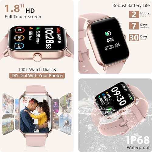 Smart Watch for Women Alexa Built-in, 1.8" Fitness Tracker with Answer/Make Call, IP68 Waterproof/SpO2/Heart Rate/Sleep/Monitor, 100+Sport Modes, Bluetooth Watch Compatible with Android & iPhone - Image 6