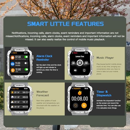 Military Smart Watch Answer/Make Calls 1.96" Fitness Tracker IP68 Waterproof Outdoor Sports Smartwatches Heart Rate/Sleep/SpO2/Stress Monitor 100+ Sports Modes Compatible with iPhone & Android Phones - Image 5