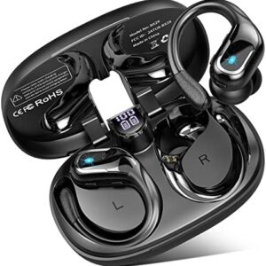 Wireless Earbud Sport, Bluetooth 5.3 Headphones with Noise Cancelling Mic, 75H HiFi Stereo Over Ear Bud with LED Display and USB-C, IP7 Waterproof Earphones, Button Control, for iOS/Android