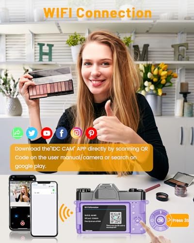 4K Digital Camera for Photography VJIANGER 48MP WiFi Vlogging Camera with 180° Flip Screen, 16X Digital Zoom, 52mm Wide Angle & Macro Lens, 2 Batteries, 32GB TF Card(W02-CY13) - Image 4