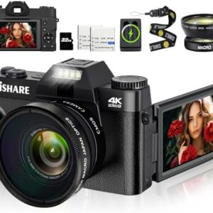 4K Digital Camera for Photography 56MP 18X Digital Zoom Auto Focus Macro Lens,Vlogging Camera with WiFi 2 Batteries 32G TF Card Portable Charger,Cameras Built in Microphone