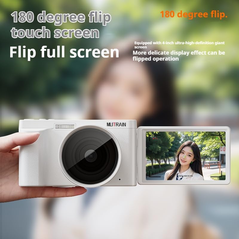 MUTRAIN Flip Screen Digital Point and Shoot Camera, 1080P Photography Practice, White,M10,32G with Lens. - Image 3