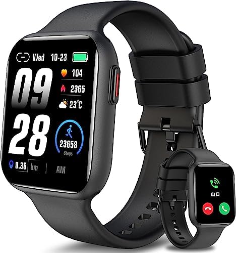Bebinca Smart Watch (Answer/Make Call) with Heart Rate/Sleep/Blood Oxygen Monitor, Voice Assistant Compatible with Samsung iPhone Android Phones, IP68 Waterproof, Black