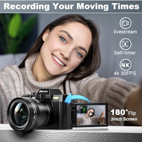 Digital Camera for Photography and Video,4K 48MP Vlogging Camera for YouTube with 180° Flip Screen,16X Digital Zoom,52mm Wide Angle,Leather Hold & Strap, 2 Batteries, 32GB TF Card(S100,Black) - Image 4