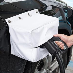 EV Charger Port Cover,600D Oxford Cloth Waterproof EV Charger Plug Cover Rain Shield Electric Car Charging Port Cover Protection,White