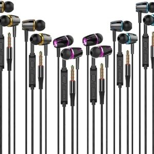 Earbuds Wired with Microphone Pack of 6, in-Ear Headphones,Noise Isolating,Powerful Heavy Bass, Earphones Compatible with iPhone, iPod, iPad, MP3, Samsung, and Most 3.5mm Jack (Black)