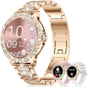 Smart Watch for Women with Diamonds (Answer/Make Call),1.32''Full Touch Screen Smartwatch for Android Phones,Fitness Tracker with Heart Rate/Blood Oxygen/Sleep Monitor,AI Voice with 3 Bling Straps