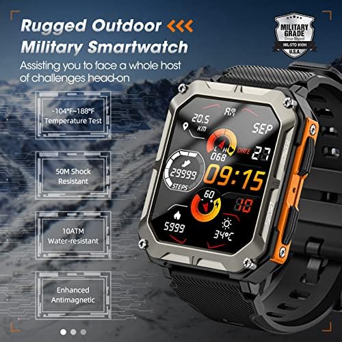 Military Smart Watch for Men with Blood Pressure (Answer/Make Call), Rugged Tactical Smartwatch for Android and iPhone, 10 ATM Waterproof Outdoor Sports Fitness Tracker with Heart Rate, Sleep Monitor - Image 2