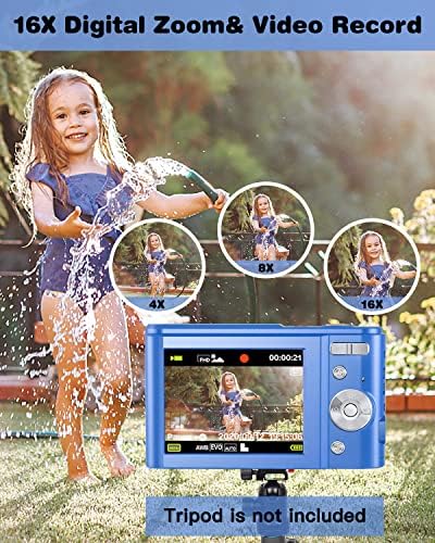 Digital Camera, Lecran FHD 1080P 36.0 Mega Pixels Vlogging Camera with 16X Digital Zoom, LCD Screen, Compact Portable Mini Cameras for Students, Teens, Kids (Blue) - Image 3