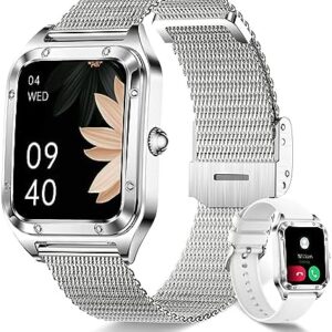 Smart Watch for Women(Call Answer/Dial), 1.6'' Touch Screen Smartwatch for Android iPhone Compatible, Waterproof Fitness Tracker with Heart Rate Sleep Monitor 19 Sports Modes AI Voice, SILVER