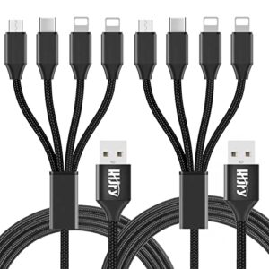 4 in 1 Multi Charging Cable [2Pack 6.6ft ] Multiple Charger Cord USB to 2 * IP/Type C/Micro USB Port for Cell Phones/IP/Samsung Galaxy/Ps/LG/Huawei/Tablets and More