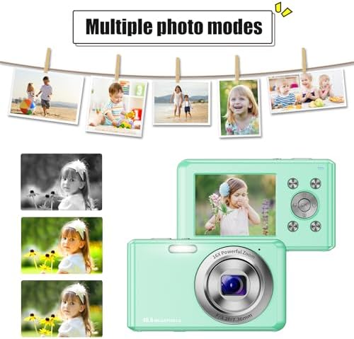 Digital Camera, HD 1080P Compact Camera with 32GB Memory Card, 48 Megapixel Camera, 2.4-inch LCD 16x Digital Zoom Digital Camera for Kids, Girls, Teens, Boys and Beginners(Green - Image 3