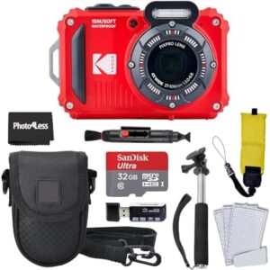 KODAK PIXPRO WPZ2 Rugged Waterproof Digital Camera, Red Bundles with Case, Monopod, Card Reader and More (9 Items)