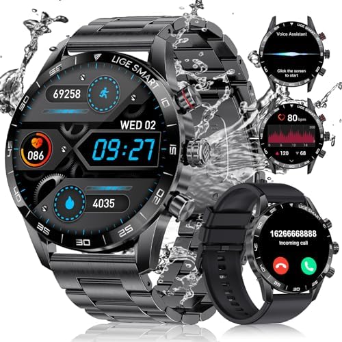 BANGWEI Smart Watches for Men Answer/Make Call for Android iOS, 1,43" AMOLED HD Touch Screen Fitness Tracker Watch with Heart Rate spO2 Sleep Monitor Step Counter IP68 Waterproof Smartwatch