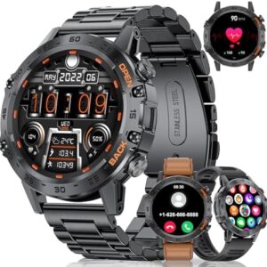 Military Smart Watch for Men(3 Straps),Answer/Make Calls,100 Sports Modes, 5ATM Waterproof Fitness Watch with Heart Rate/Blood Pressure/SpO2 for Android and iOS,1.39''HD DIY Screen Smart Watch