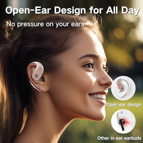TUINYO Open Ear Headphones, True Wireless Earbuds with Bluetooth V5.4,Fast Charging,35Hrs Playtime, Waterproof for Sports, Driving, Office-Rose - Image 2